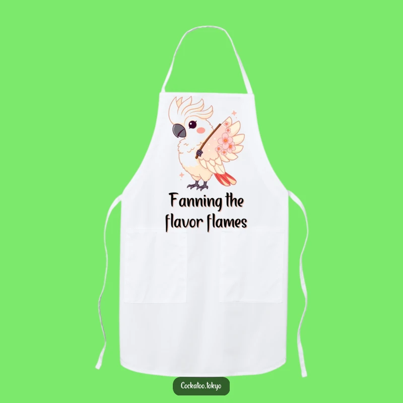Funny Kawaii Cockatoo Fan Twirl Apron: Elegant Kitchen Fun