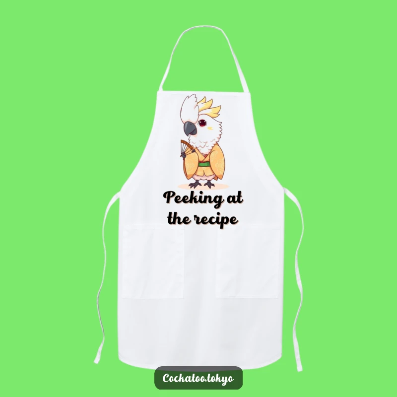 Funny Kawaii Cockatoo Fan Peek Apron: Playful Kitchen Intrigue
