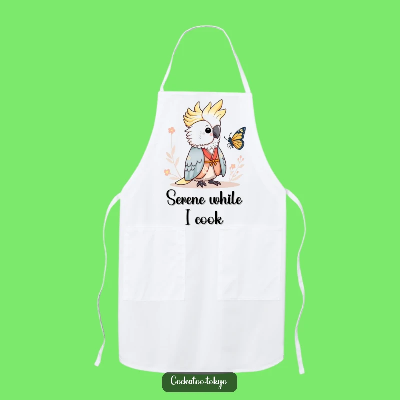 Funny Serene Cockatoo Apron: Kimono Butterfly Chef, Peaceful Bird Kitchen Wear, Perfect Funny Gift