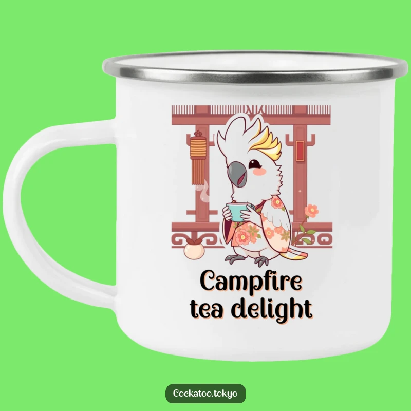 Funny Kawaii Cockatoo Floral Kimono Camping Mug: Joyful Outdoor Tea