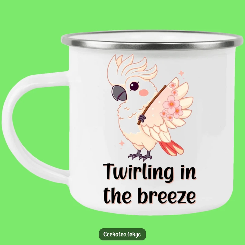 Funny Kawaii Cockatoo Fan Twirl Camping Mug: Elegant Outdoor Fun