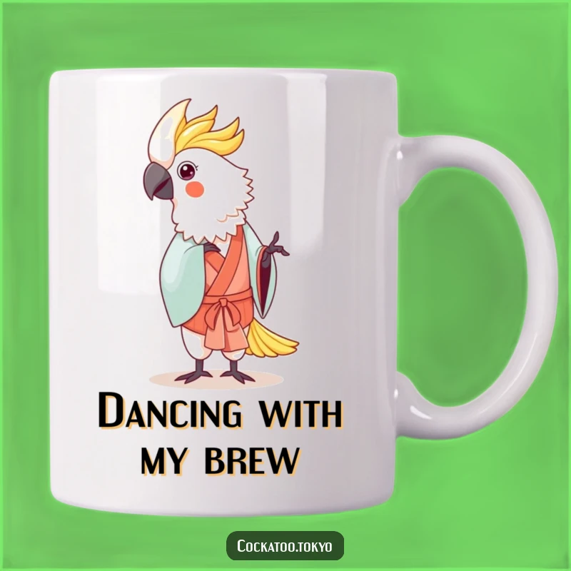 Funny Kawaii Cockatoo Dance Mug: Traditional Kimono Humor Gift