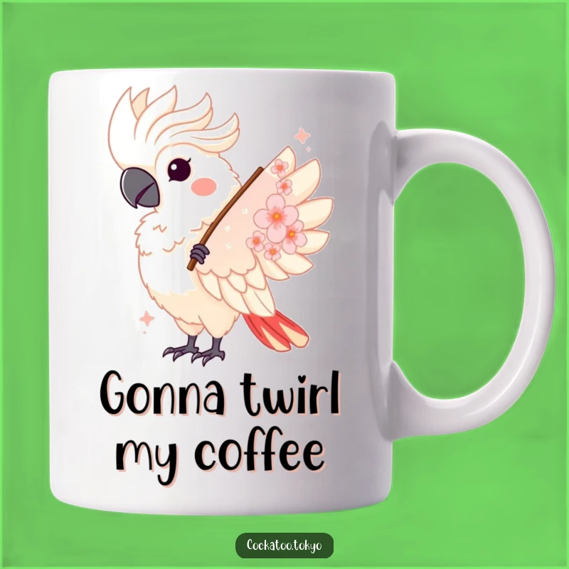 Funny Kawaii Cockatoo Fan Twirl Mug: Elegant & Hilarious Bird Gift
