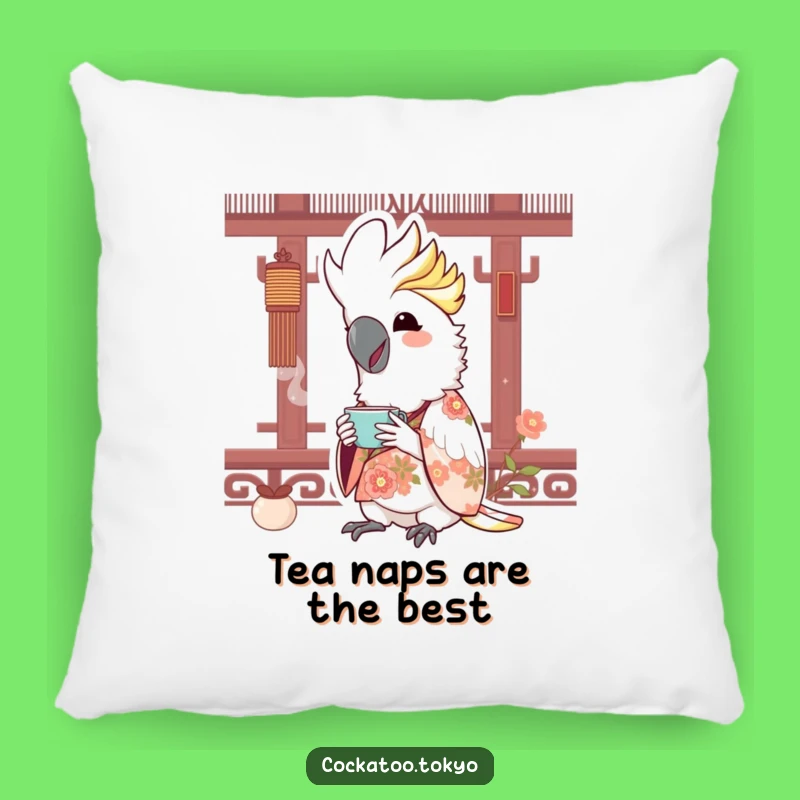 Funny Kawaii Cockatoo Floral Kimono Pillow: Cozy Tea Time Comfort