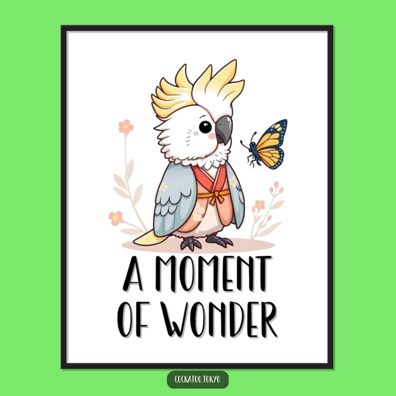 Funny Serene Cockatoo Digital Art: Kimono Butterfly Peace, Calm Bird Wall Decor, Perfect Funny Gift