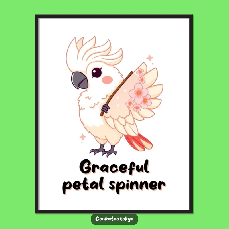 Funny Kawaii Cockatoo Fan Twirl Digital Art: Elegant & Hilarious Download