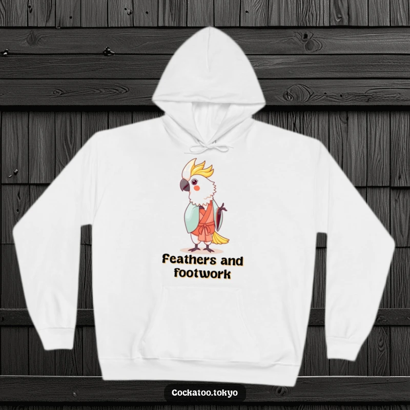 Funny Kawaii Cockatoo Hoodie: Bird in traditional kimono dances gently, offering cozy comfort and elegant humor.