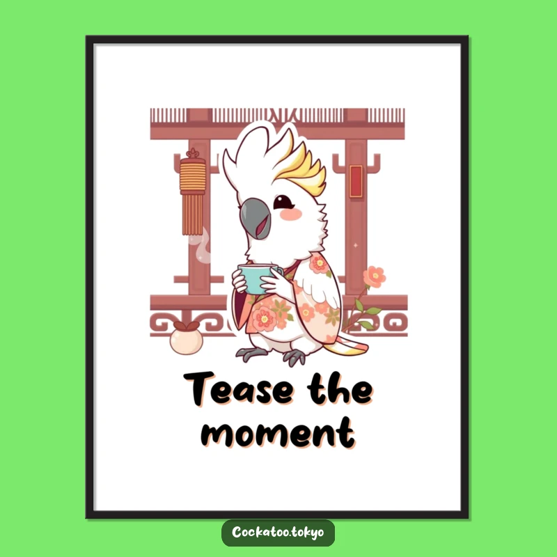 Funny Free Printable Wall Art: Tea-Sipping Cockatoo - Relaxing Downloadable Decor!