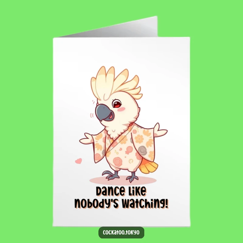 Free Printable Birthday Card: Dancing Cockatoo Kimono Fun