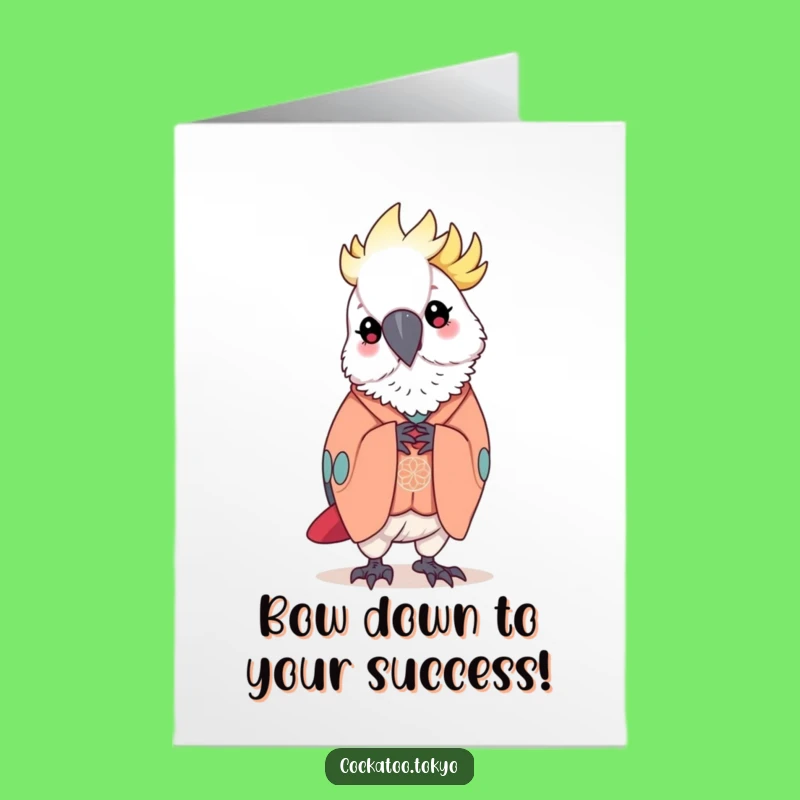 Free Printable Congrats Card: Bowing Cockatoo Kimono Elegance