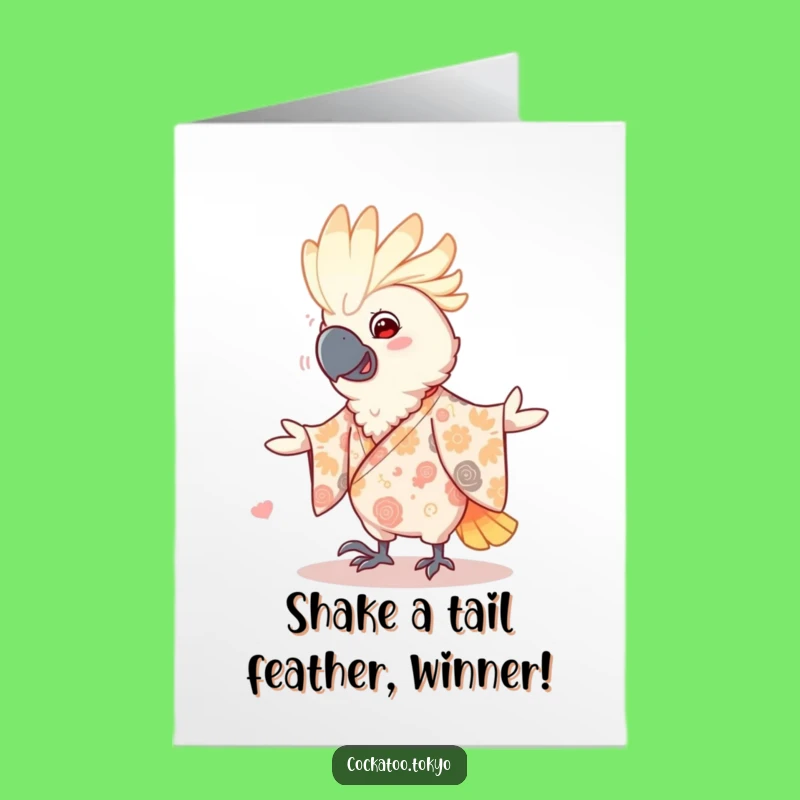 Free Printable Congrats Card: Dancing Cockatoo Kimono Celebration