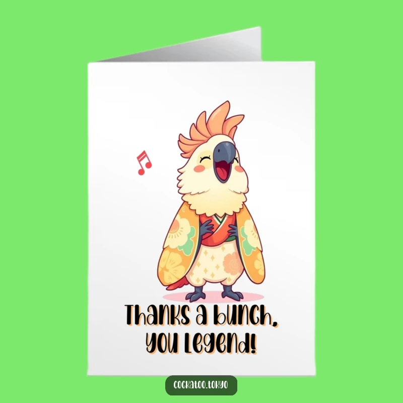 Free Printable Thank You Card: Singing Cockatoo Kimono Gratitude
