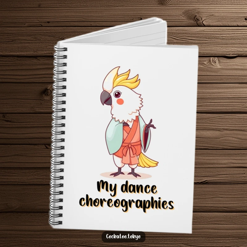 Funny Kawaii Cockatoo Notebook: Bird in traditional kimono dances gently, perfect for jotting down elegant thoughts.